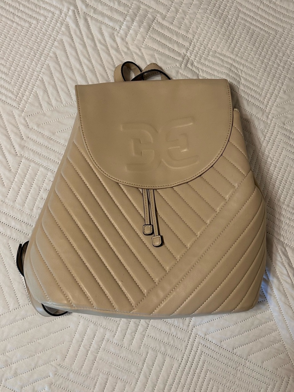 Beige Quilted Leather Backpack